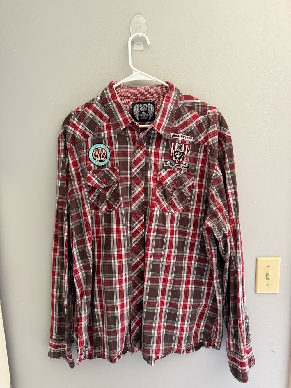 Eighty Eight Men’s Red Flannel Plaid Button Up Shirt SZ XXL Manchester Football